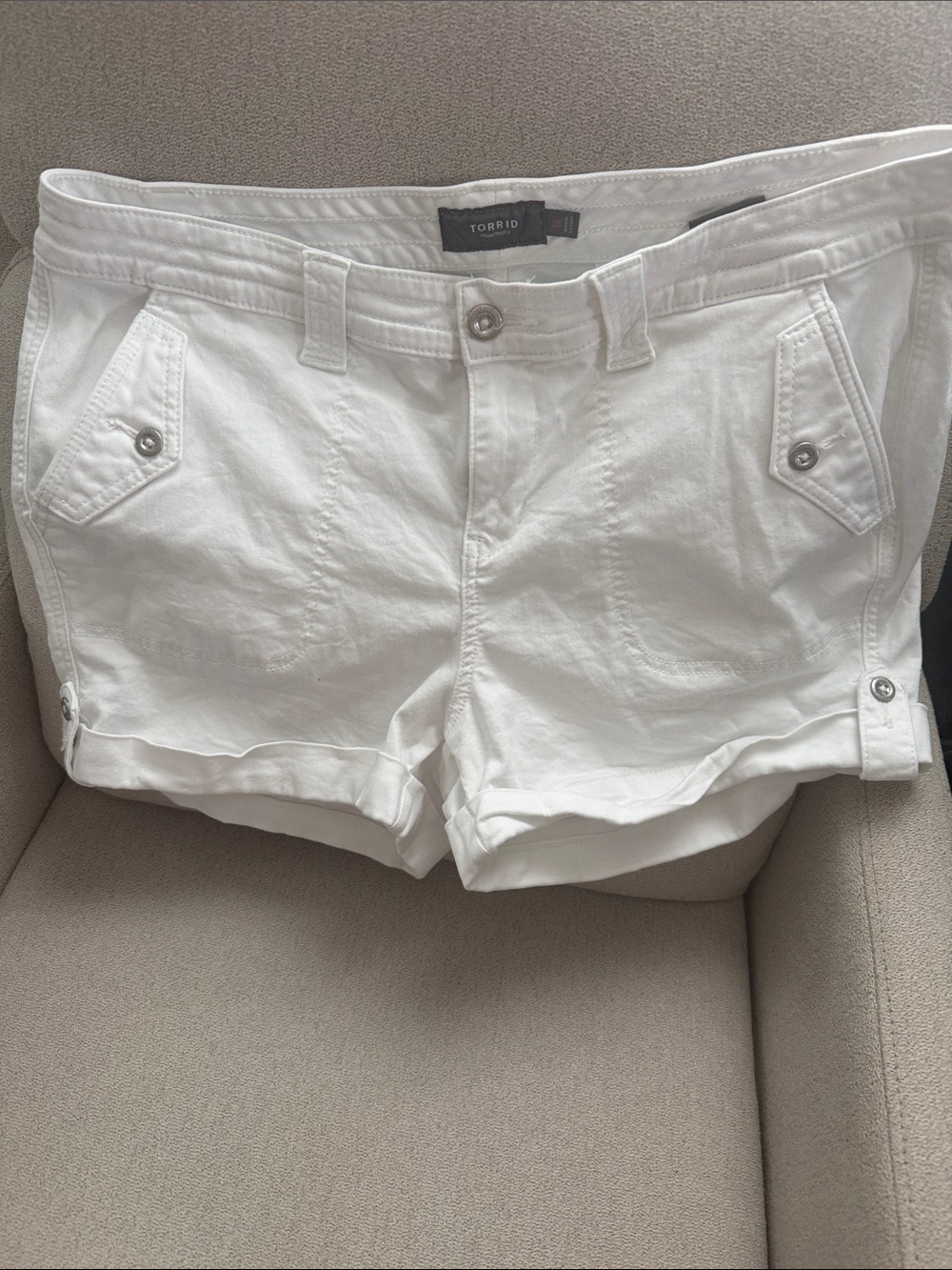 torrid White Roll-Tab Cargo Pocket Shorts